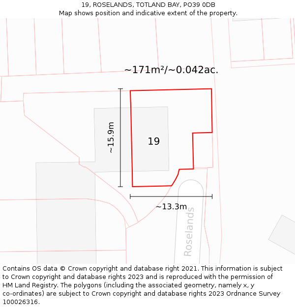 19, ROSELANDS, TOTLAND BAY, PO39 0DB: Plot and title map