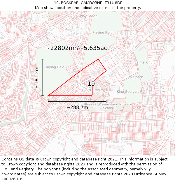 19, ROSKEAR, CAMBORNE, TR14 8DF: Plot and title map