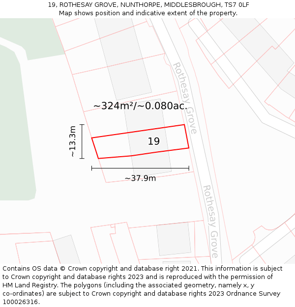 19, ROTHESAY GROVE, NUNTHORPE, MIDDLESBROUGH, TS7 0LF: Plot and title map