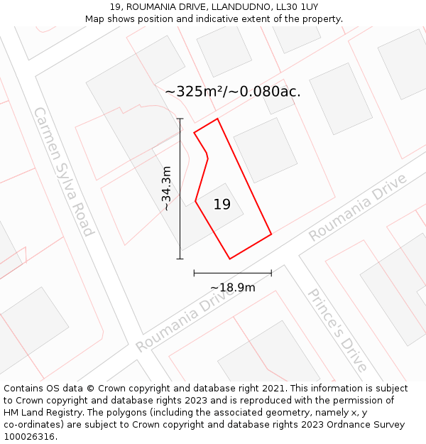 19, ROUMANIA DRIVE, LLANDUDNO, LL30 1UY: Plot and title map