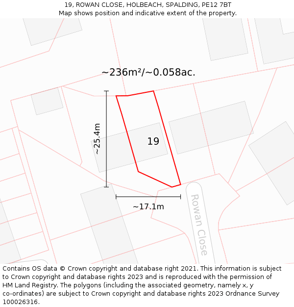 19, ROWAN CLOSE, HOLBEACH, SPALDING, PE12 7BT: Plot and title map