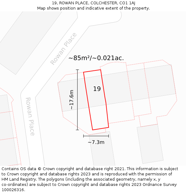 19, ROWAN PLACE, COLCHESTER, CO1 1AJ: Plot and title map