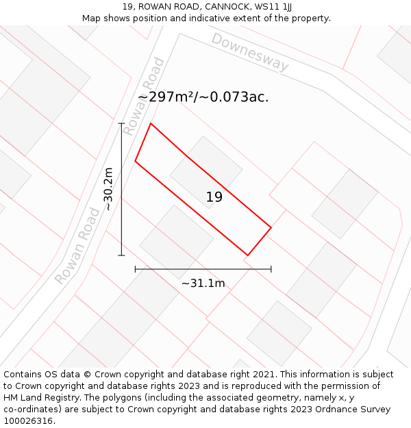 19, ROWAN ROAD, CANNOCK, WS11 1JJ: Plot and title map