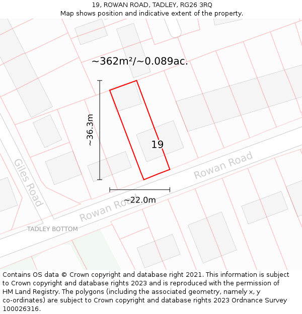 19, ROWAN ROAD, TADLEY, RG26 3RQ: Plot and title map