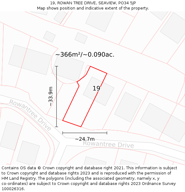 19, ROWAN TREE DRIVE, SEAVIEW, PO34 5JP: Plot and title map