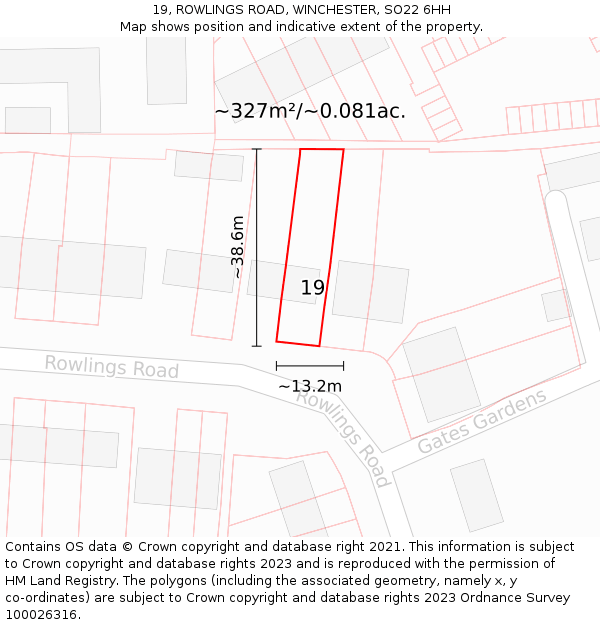19, ROWLINGS ROAD, WINCHESTER, SO22 6HH: Plot and title map