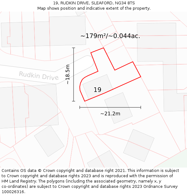 19, RUDKIN DRIVE, SLEAFORD, NG34 8TS: Plot and title map