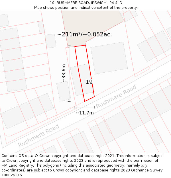 19, RUSHMERE ROAD, IPSWICH, IP4 4LD: Plot and title map
