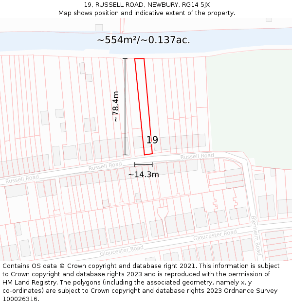 19, RUSSELL ROAD, NEWBURY, RG14 5JX: Plot and title map