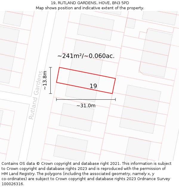 19, RUTLAND GARDENS, HOVE, BN3 5PD: Plot and title map