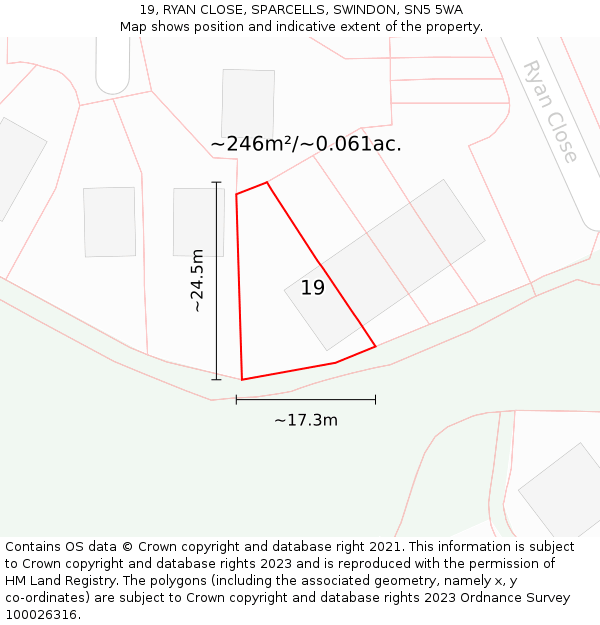 19, RYAN CLOSE, SPARCELLS, SWINDON, SN5 5WA: Plot and title map
