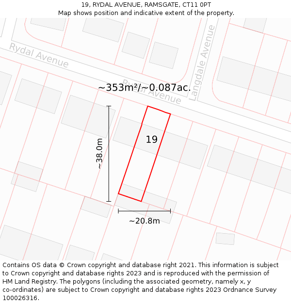 19, RYDAL AVENUE, RAMSGATE, CT11 0PT: Plot and title map