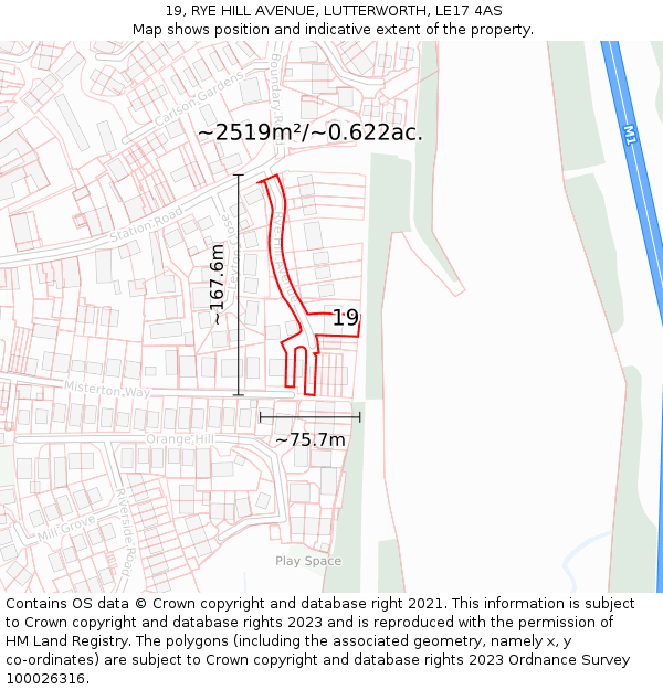 19, RYE HILL AVENUE, LUTTERWORTH, LE17 4AS: Plot and title map