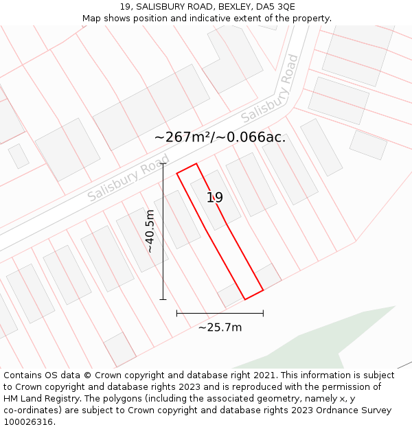 19, SALISBURY ROAD, BEXLEY, DA5 3QE: Plot and title map