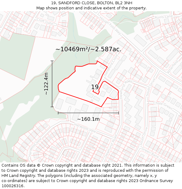 19, SANDFORD CLOSE, BOLTON, BL2 3NH: Plot and title map