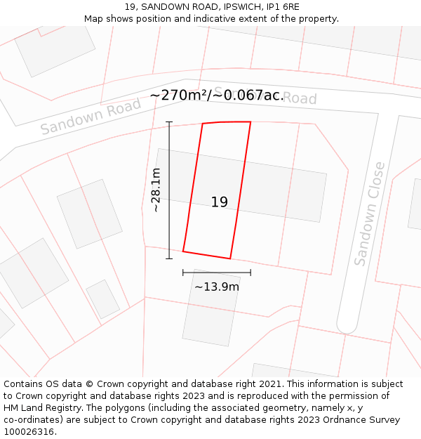 19, SANDOWN ROAD, IPSWICH, IP1 6RE: Plot and title map