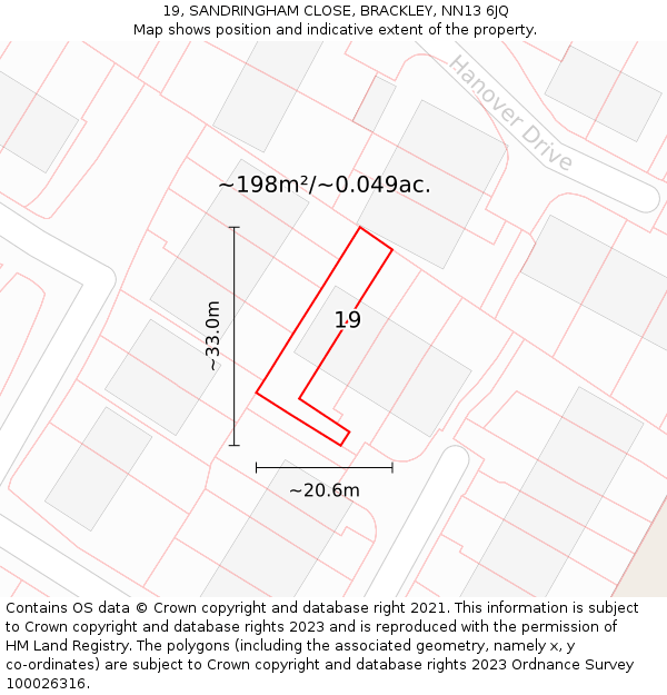 19, SANDRINGHAM CLOSE, BRACKLEY, NN13 6JQ: Plot and title map