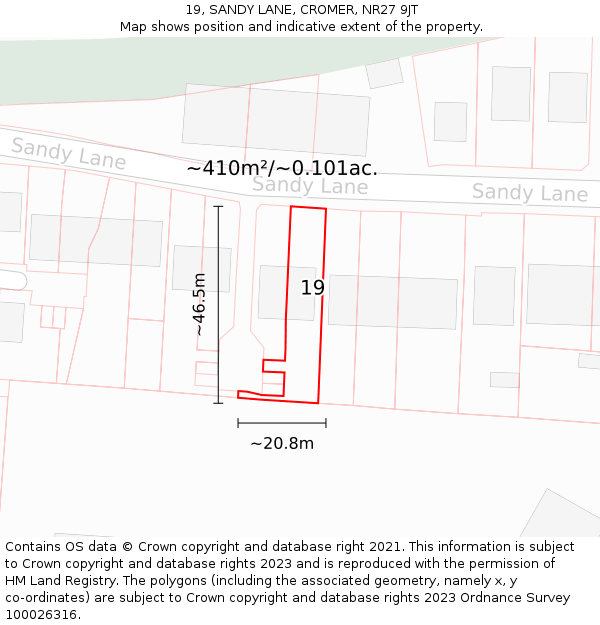 19, SANDY LANE, CROMER, NR27 9JT: Plot and title map