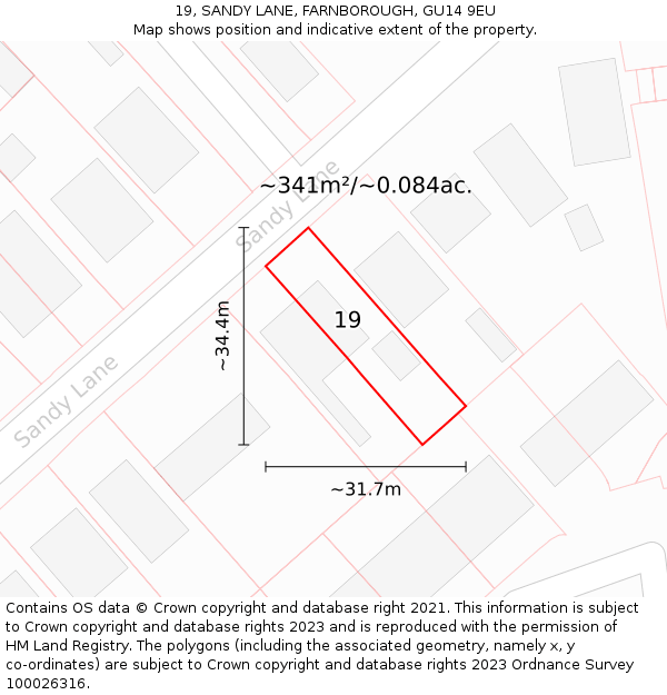 19, SANDY LANE, FARNBOROUGH, GU14 9EU: Plot and title map