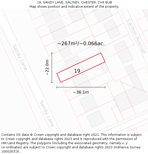 19, SANDY LANE, SALTNEY, CHESTER, CH4 8UB: Plot and title map