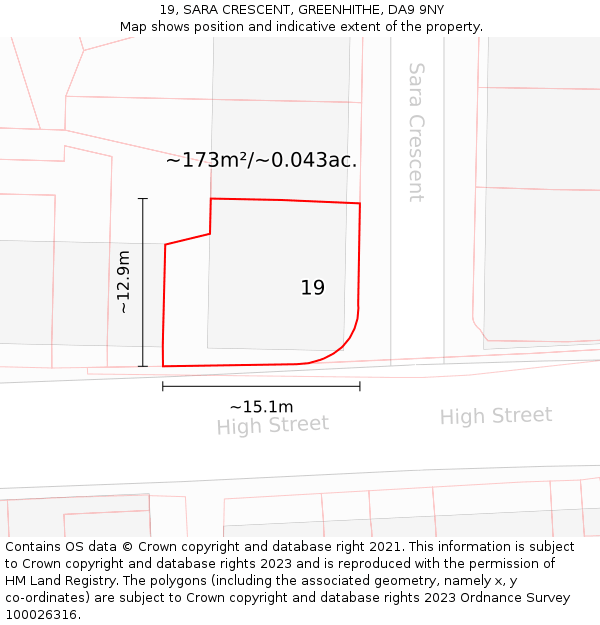 19, SARA CRESCENT, GREENHITHE, DA9 9NY: Plot and title map