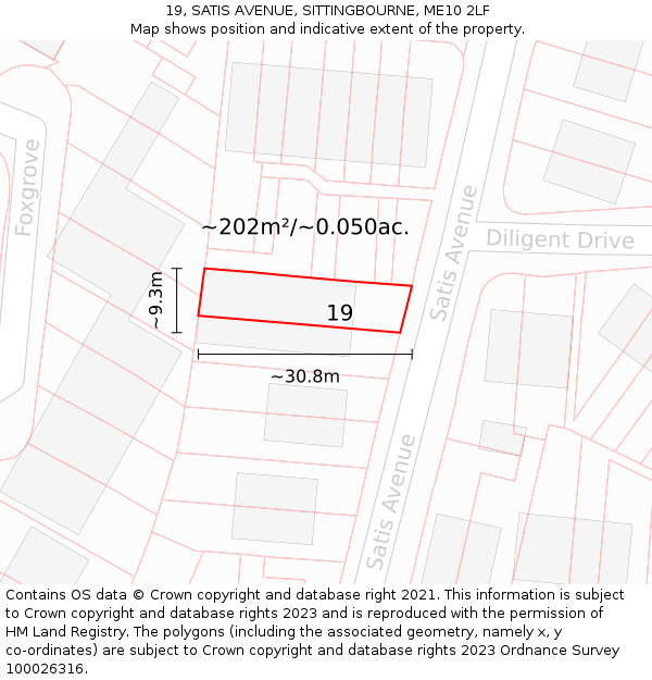 19, SATIS AVENUE, SITTINGBOURNE, ME10 2LF: Plot and title map