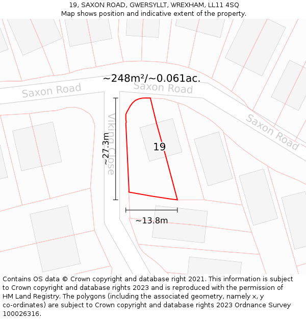 19, SAXON ROAD, GWERSYLLT, WREXHAM, LL11 4SQ: Plot and title map