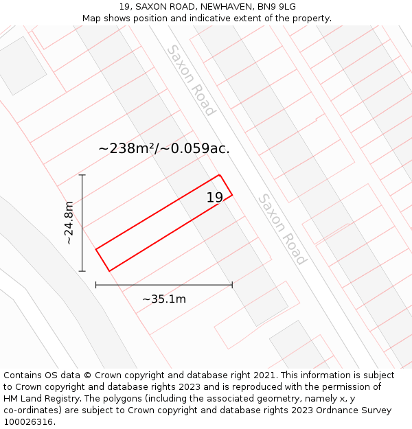 19, SAXON ROAD, NEWHAVEN, BN9 9LG: Plot and title map