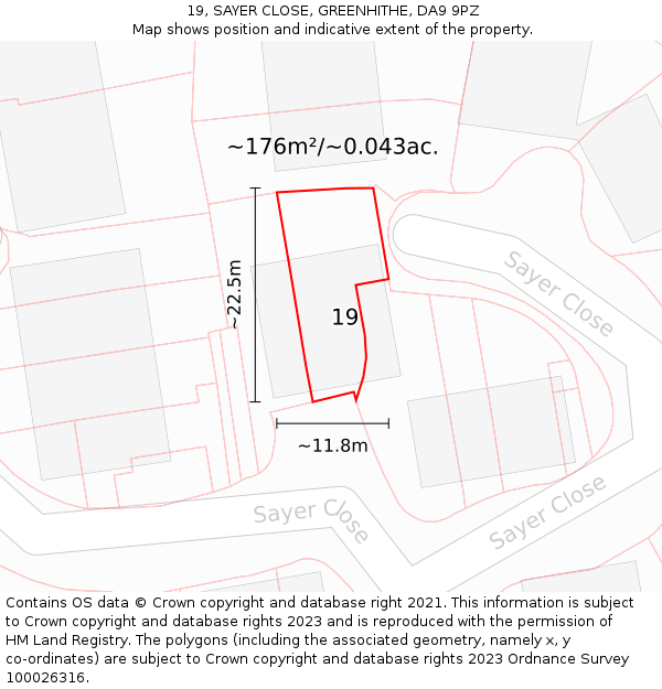 19, SAYER CLOSE, GREENHITHE, DA9 9PZ: Plot and title map