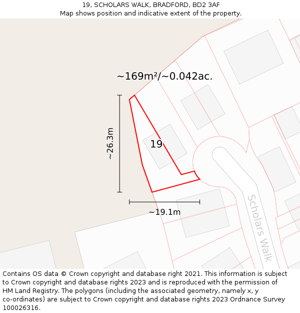 19, SCHOLARS WALK, BRADFORD, BD2 3AF: Plot and title map