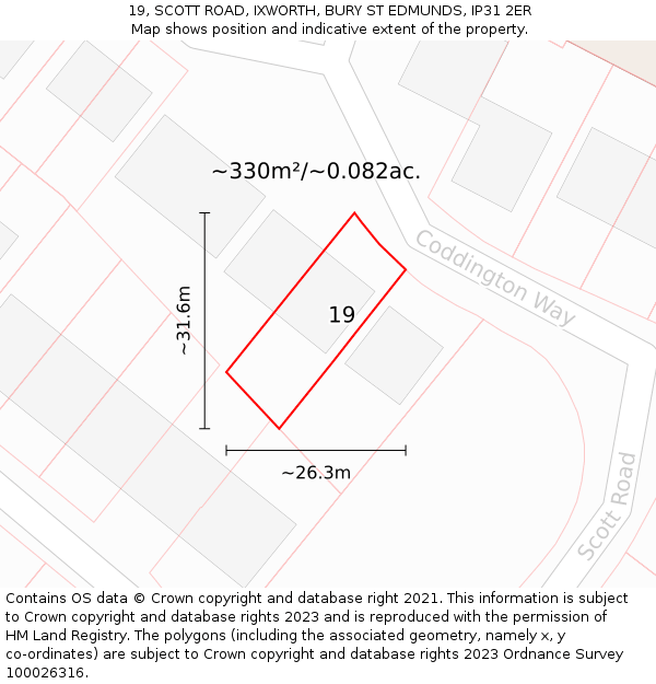 19, SCOTT ROAD, IXWORTH, BURY ST EDMUNDS, IP31 2ER: Plot and title map