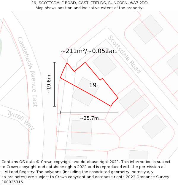 19, SCOTTSDALE ROAD, CASTLEFIELDS, RUNCORN, WA7 2DD: Plot and title map