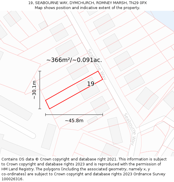 19, SEABOURNE WAY, DYMCHURCH, ROMNEY MARSH, TN29 0PX: Plot and title map