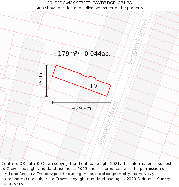 19, SEDGWICK STREET, CAMBRIDGE, CB1 3AJ: Plot and title map