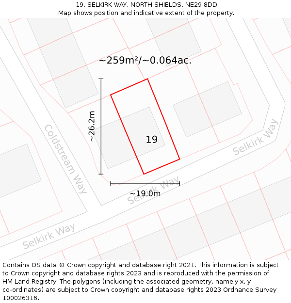 19, SELKIRK WAY, NORTH SHIELDS, NE29 8DD: Plot and title map