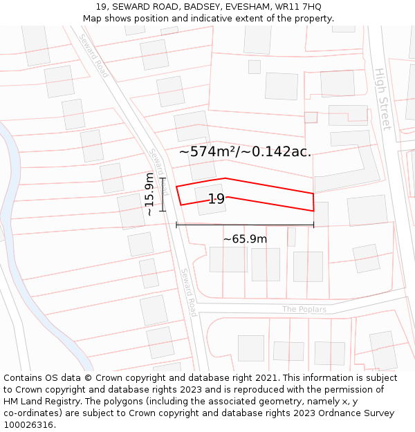 19, SEWARD ROAD, BADSEY, EVESHAM, WR11 7HQ: Plot and title map