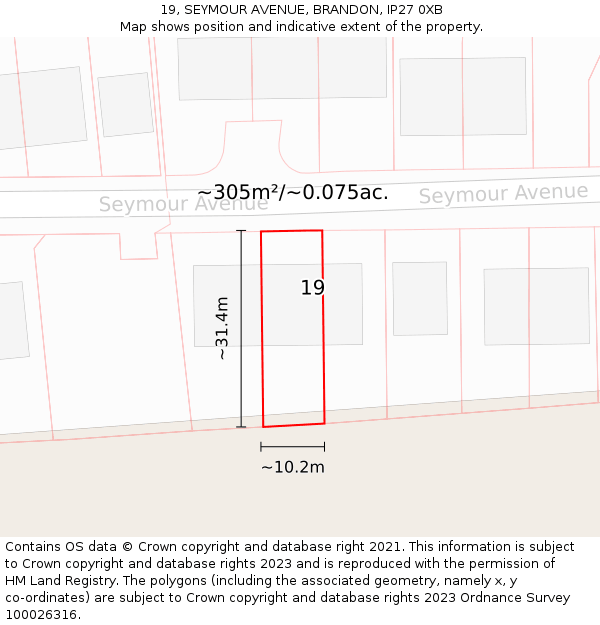 19, SEYMOUR AVENUE, BRANDON, IP27 0XB: Plot and title map