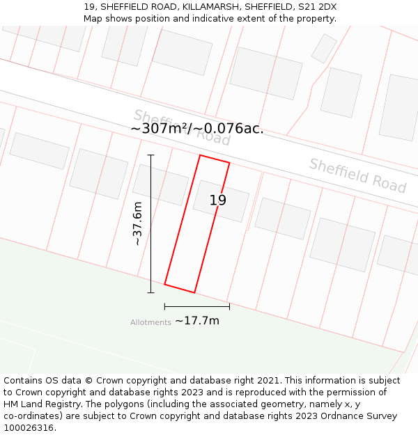 19, SHEFFIELD ROAD, KILLAMARSH, SHEFFIELD, S21 2DX: Plot and title map