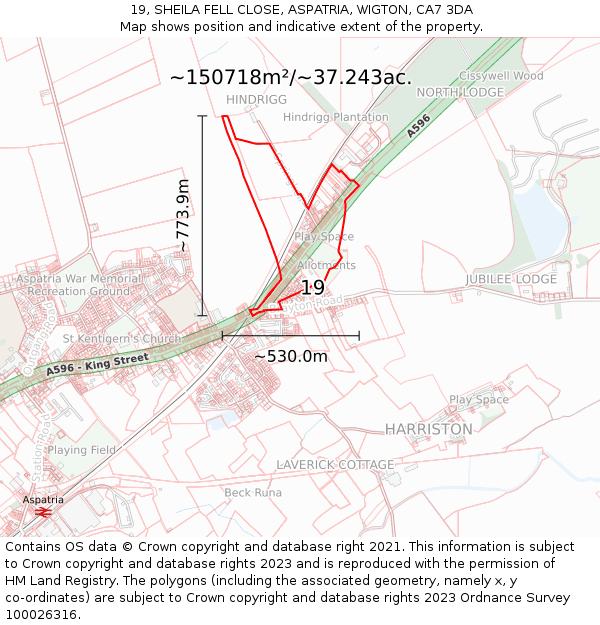 19, SHEILA FELL CLOSE, ASPATRIA, WIGTON, CA7 3DA: Plot and title map