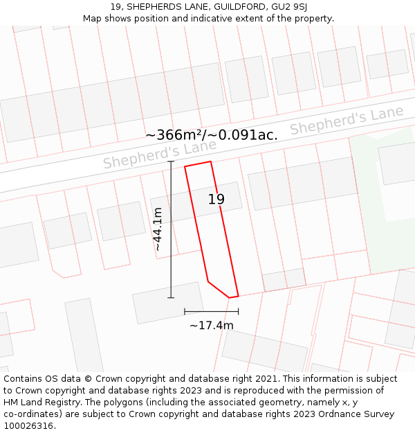 19, SHEPHERDS LANE, GUILDFORD, GU2 9SJ: Plot and title map