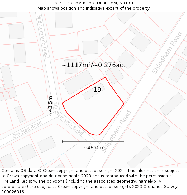 19, SHIPDHAM ROAD, DEREHAM, NR19 1JJ: Plot and title map