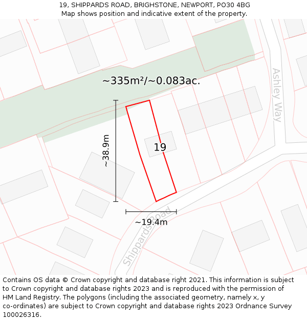 19, SHIPPARDS ROAD, BRIGHSTONE, NEWPORT, PO30 4BG: Plot and title map