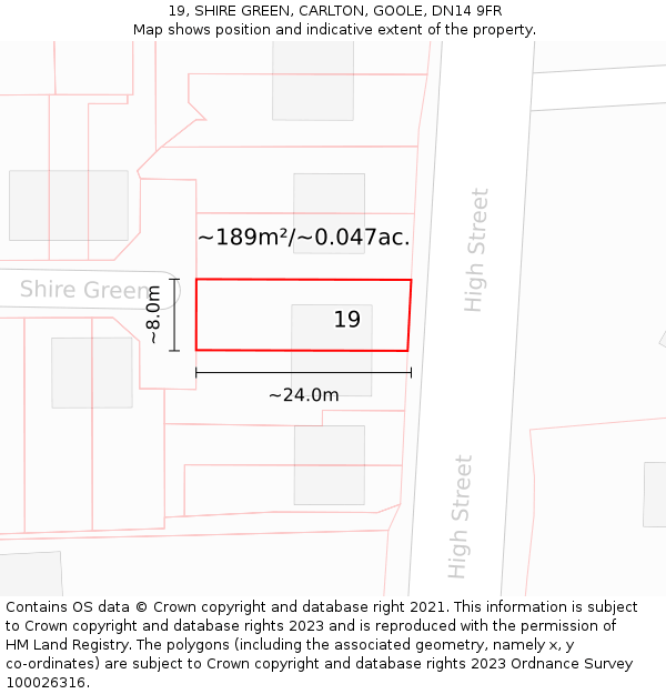 19, SHIRE GREEN, CARLTON, GOOLE, DN14 9FR: Plot and title map