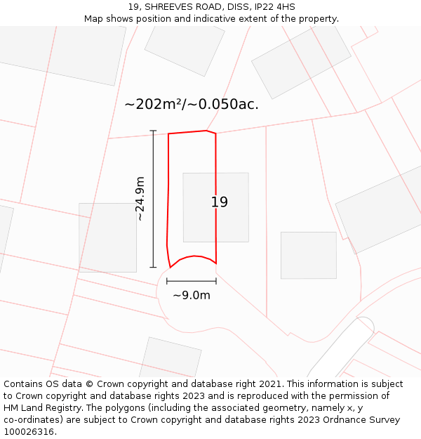 19, SHREEVES ROAD, DISS, IP22 4HS: Plot and title map