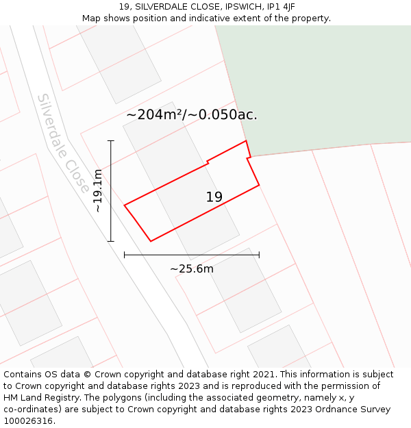 19, SILVERDALE CLOSE, IPSWICH, IP1 4JF: Plot and title map