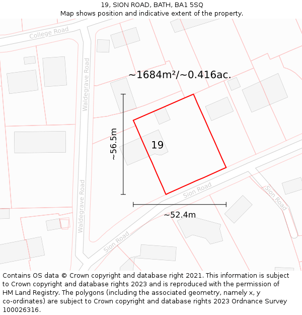 19, SION ROAD, BATH, BA1 5SQ: Plot and title map