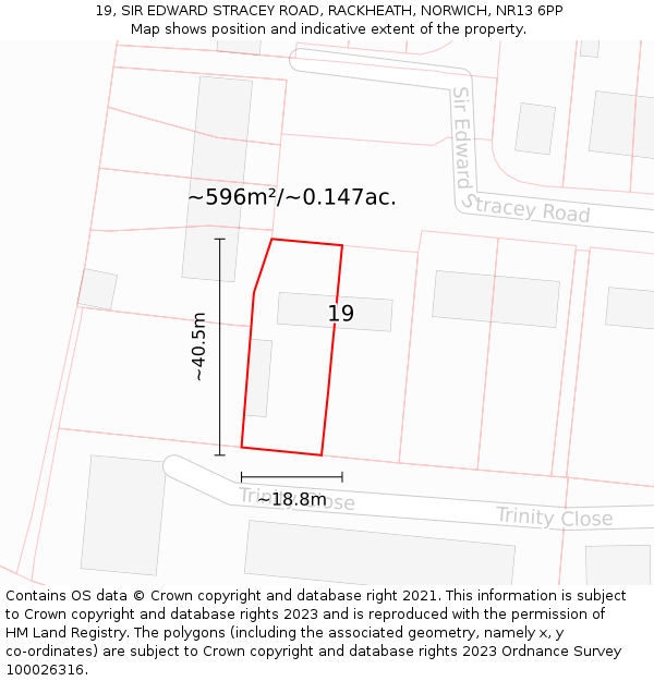 19, SIR EDWARD STRACEY ROAD, RACKHEATH, NORWICH, NR13 6PP: Plot and title map