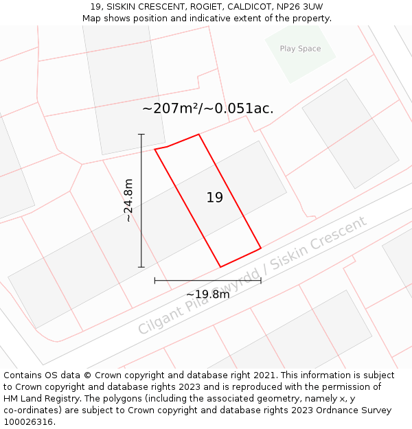 19, SISKIN CRESCENT, ROGIET, CALDICOT, NP26 3UW: Plot and title map