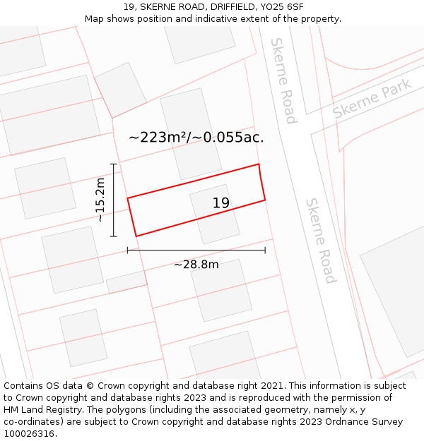 19, SKERNE ROAD, DRIFFIELD, YO25 6SF: Plot and title map