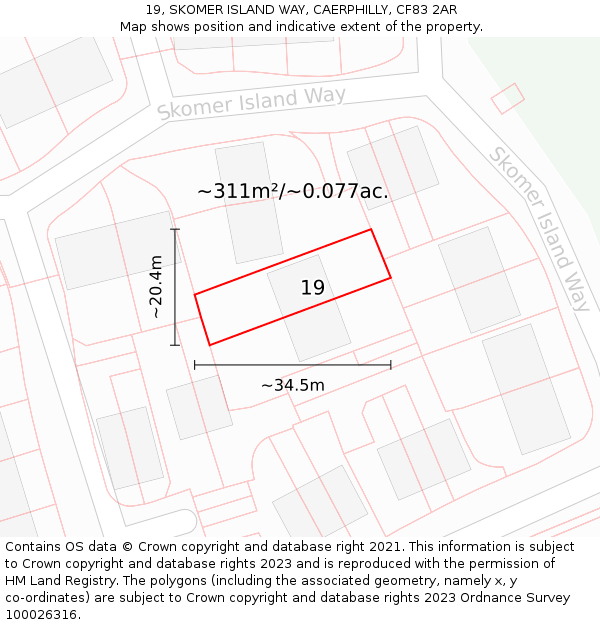 19, SKOMER ISLAND WAY, CAERPHILLY, CF83 2AR: Plot and title map